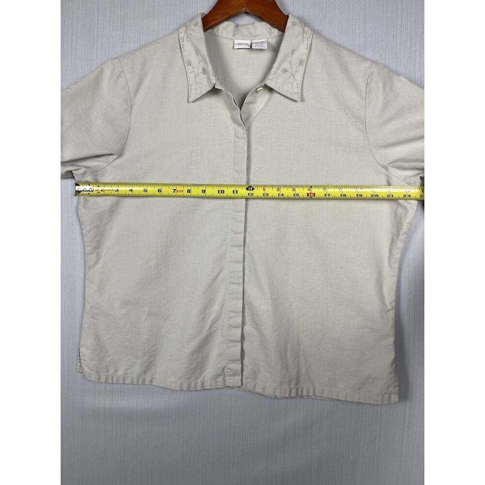 Linen Cotton Short Sleeve Button Down Embroidered Collar Cherokee XL - Picture 6 of 7